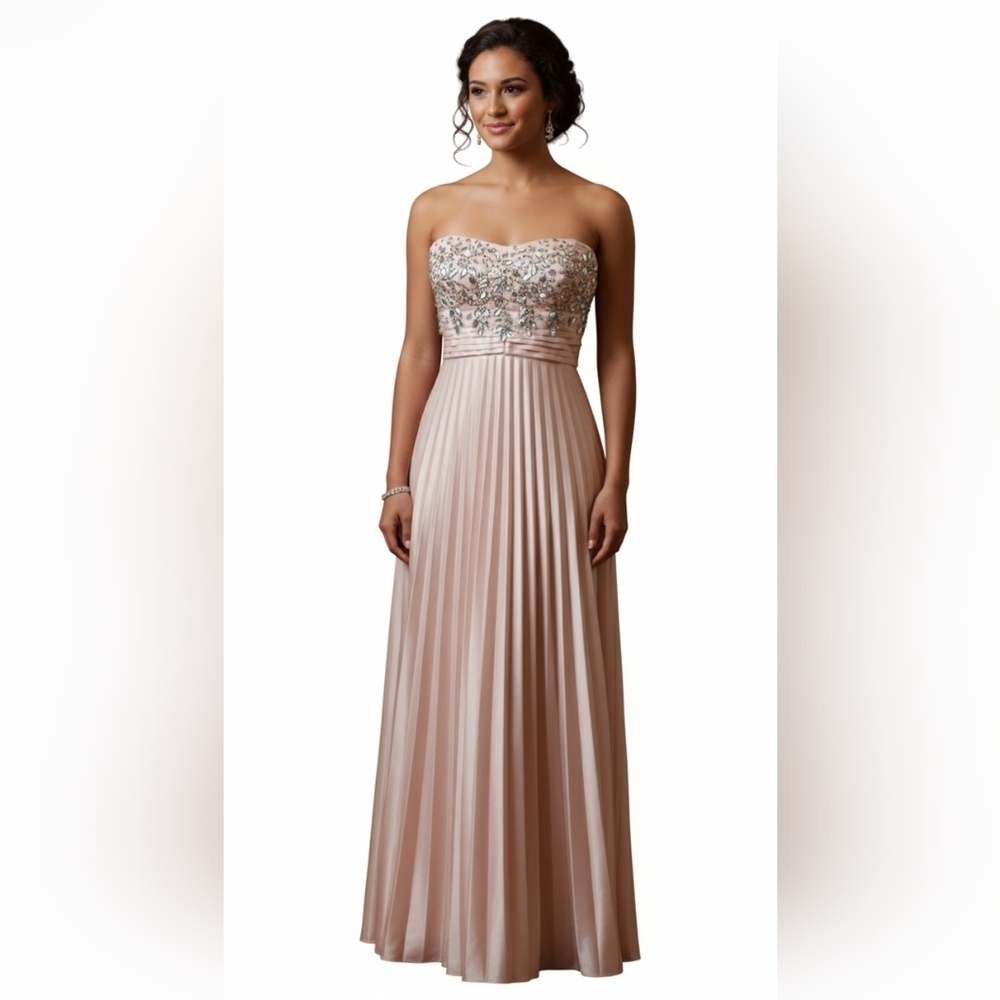 My Michelle Strapless Shimmery Beaded Gown - Picture 2 of 15